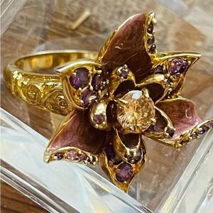 Size 8 Gold-Tone Lavender Floral Cocktail Ring